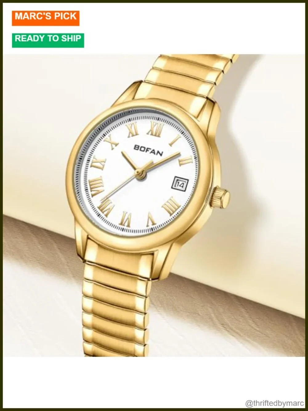 Vintage Stainless Steel Expansion Band Watch with Date Display, Water